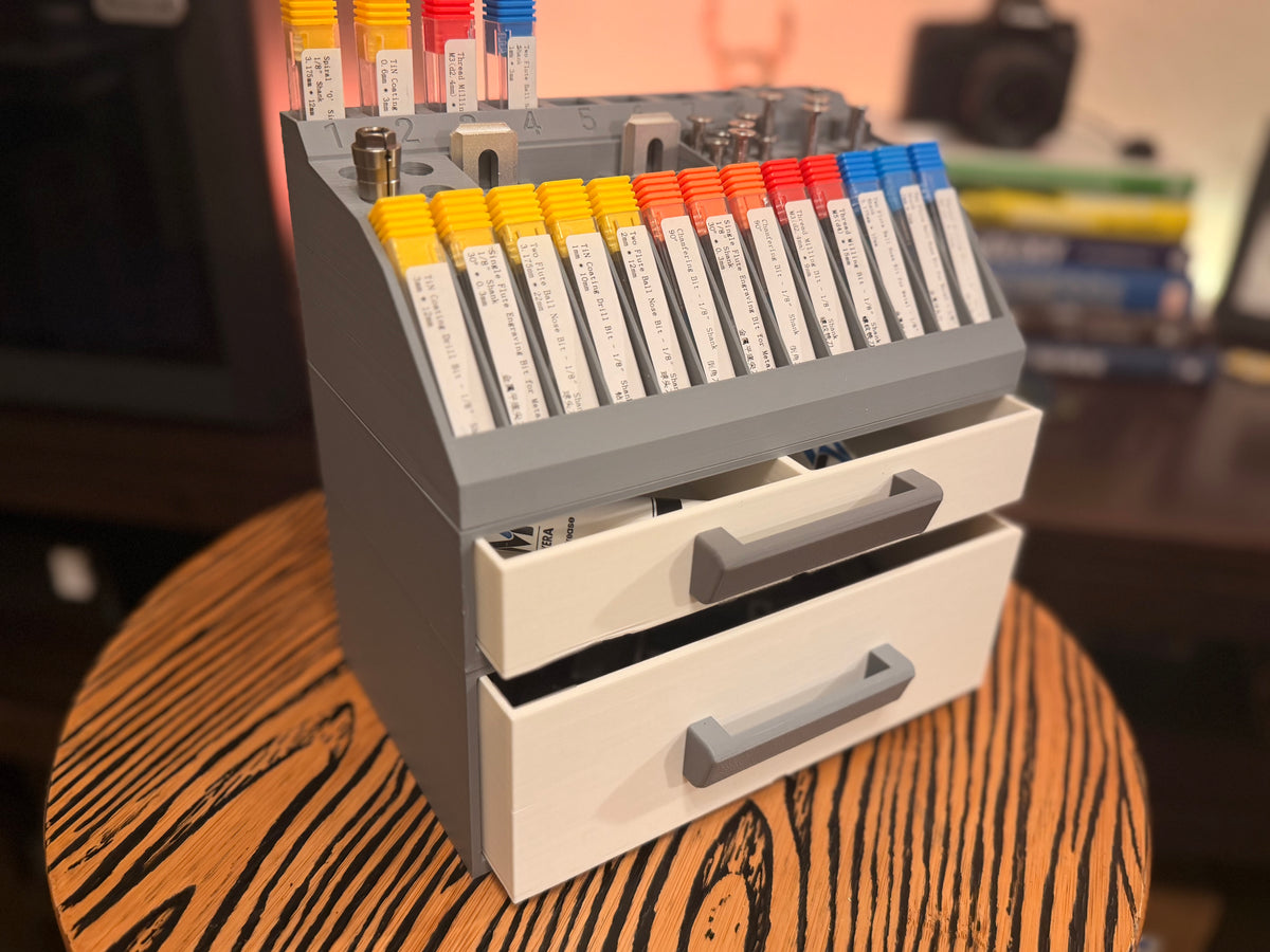 Large CNC Bit Organizer With Double Drawer Unit