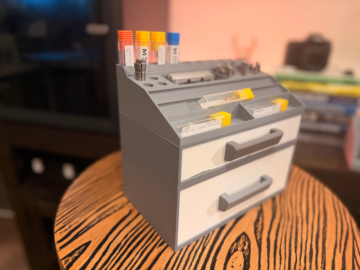 Compact CNC Bit Organizer With Double Drawers