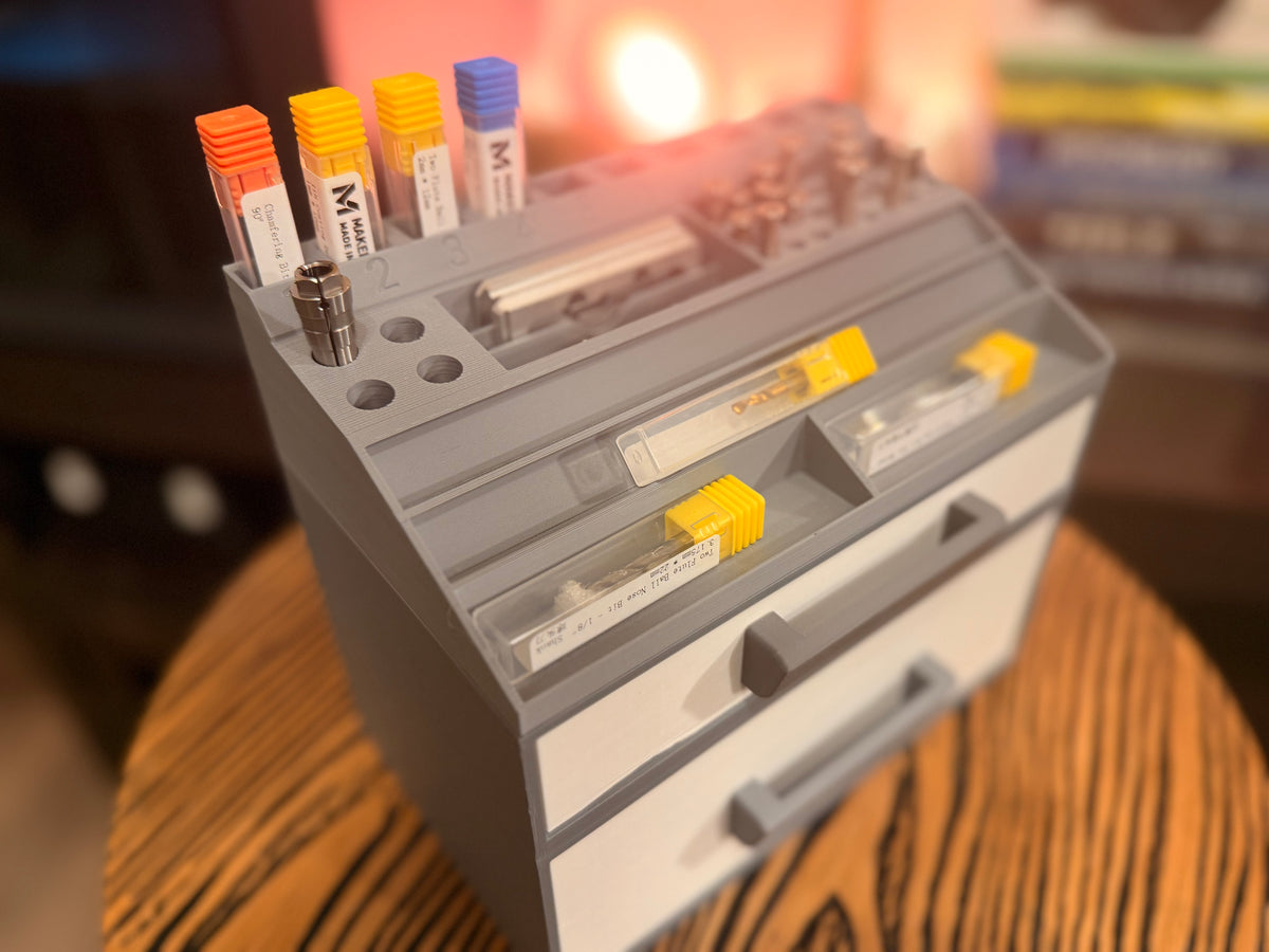Compact CNC Bit Organizer With Double Drawers