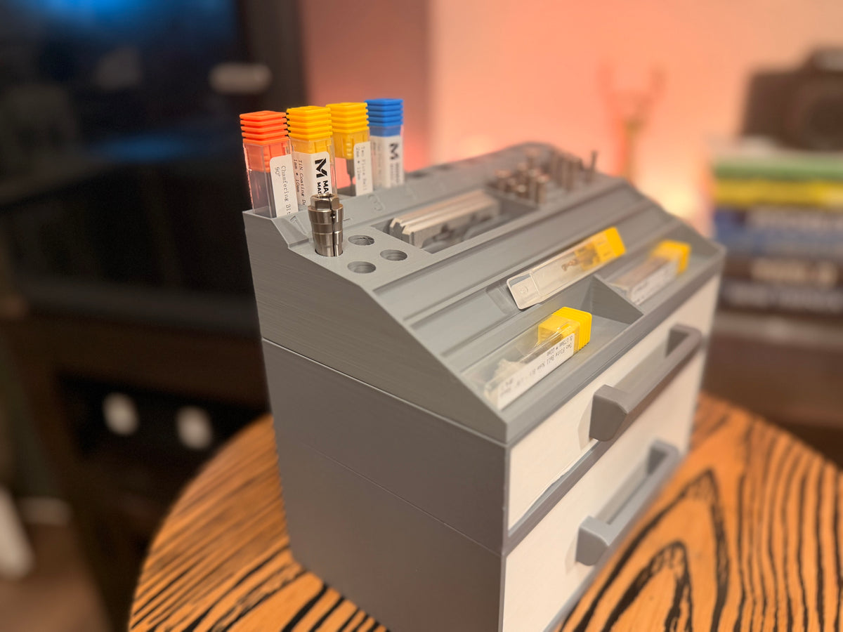 Compact CNC Bit Organizer With Double Drawers